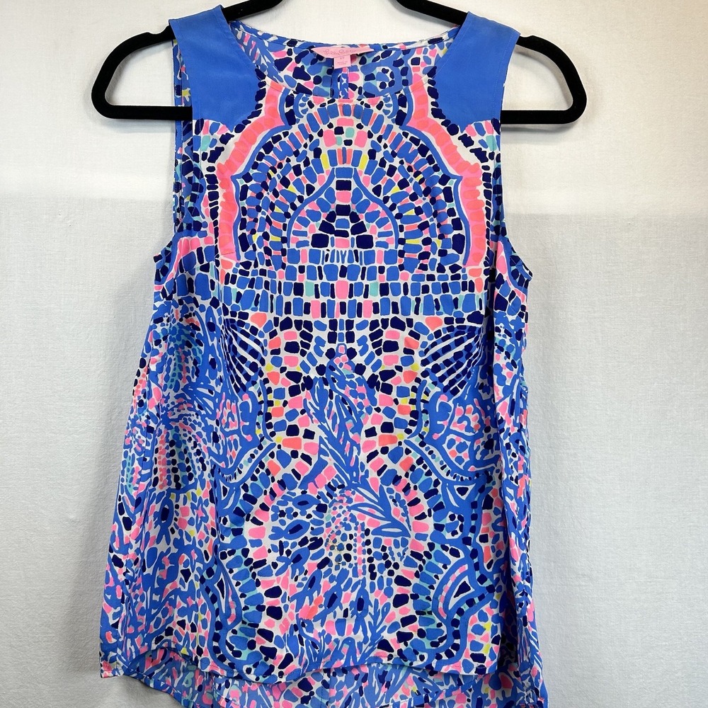 Lilly Pulitzer Sleeveless Zeta Tank‎ Top In Tic Tac Tile Womens XS 100% Silk